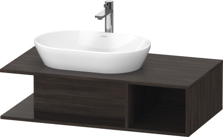 Тумба подвесная под раковину слева DURAVIT D-Neo DE492905353 1000 мм х 550 мм, с открытой боковой полкой справа и консолью, каштан тёмный