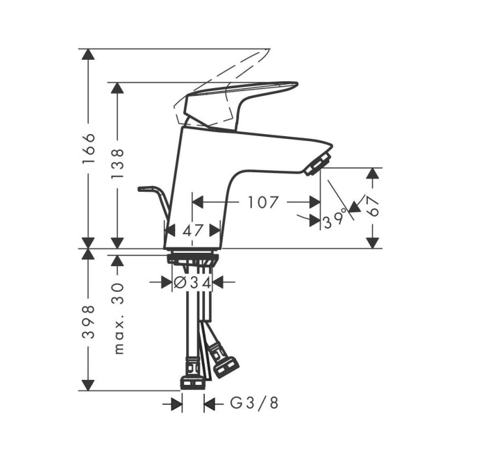 Однорычажный смеситель для раковины HANSGROHE Logis 71070670 со сливным гарнитуром, цвет Чёрный матовый