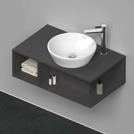 Тумба подвесная под раковину DURAVIT D-Neo DE493804949 800 мм х 480 мм, с консолью, с открытой полкой слева, графит матовый