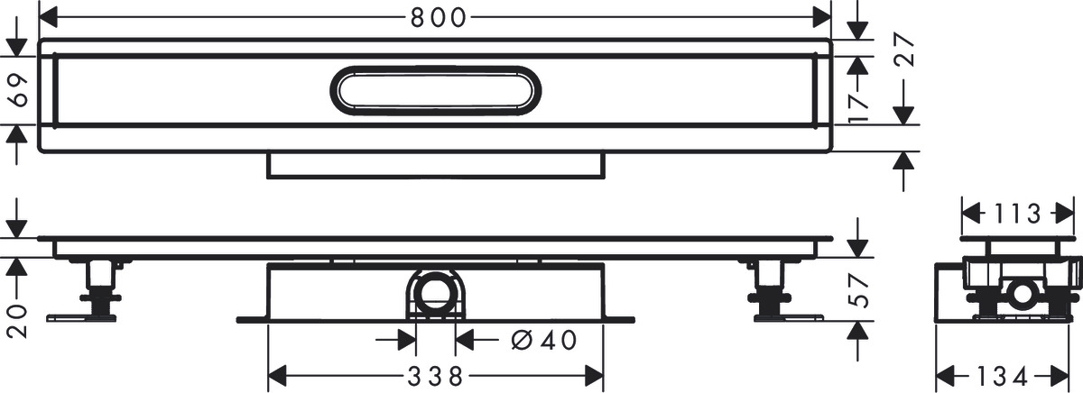 Универсальный полный монтажный набор HANSGROHE RainDrain 56018180 uBox Universal 800 мм, для установки заподлицо линейного слива