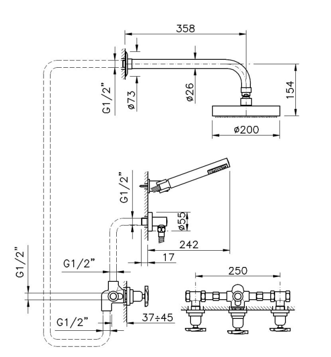 Душевой набор NICOLAZZI MAC KINLEY 05 2233CR29 с ручным душем, верхней лейкой и шлангом, хром