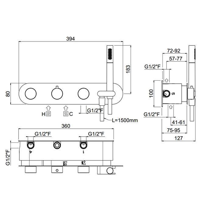 Термостат для душа на 5 потребителей CARIMALI DOCCIA 21858EST/A-CR с латунным ручным душем и шлангом, хром