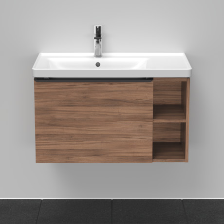 Тумба подвесная под раковину DURAVIT D-Neo DE425807979 784 мм х 452 мм, с выдвижным ящиком и открытой боковой полкой, орех натуральный