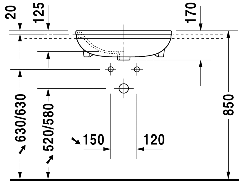 Раковина встраиваемая до половины Duravit Durastyle 0375550000 55х45см