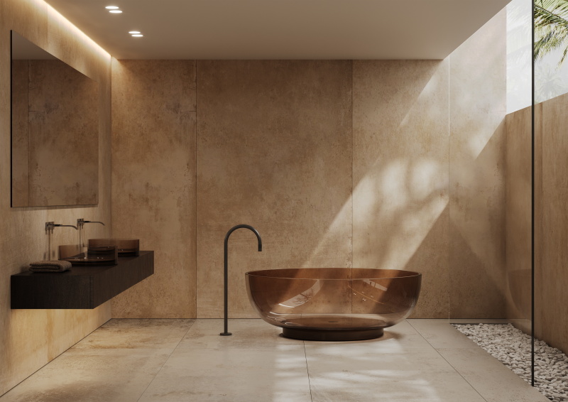 Ванна круглая отдельностоящая из полимера DEA DESIGN ROUND DD8610 1500 R9 1500 мм х 1500 мм х 520 мм, с сифоном и донным клапаном хром, цвет Brown Copper R9