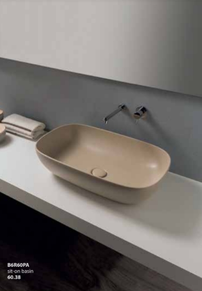 Раковина - чаша накладная GLOBO T-EDGE B6R60BI 600 мм х 380 мм, без отверстия под смеситель, без перелива, белая глянцевая