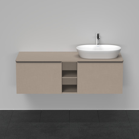 Тумба подвесная под раковину справа DURAVIT D-Neo DE4950R7575 1400 мм х 550 мм, с 2 выдвижными ящиками и открытой полкой, лён