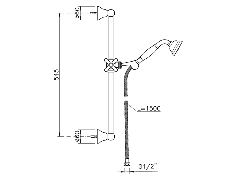 Душевой комплект NICOLAZZI DOCCIA CLASSICA 5521MCR с ручным душем, штангой, держателем и шлангом, хром