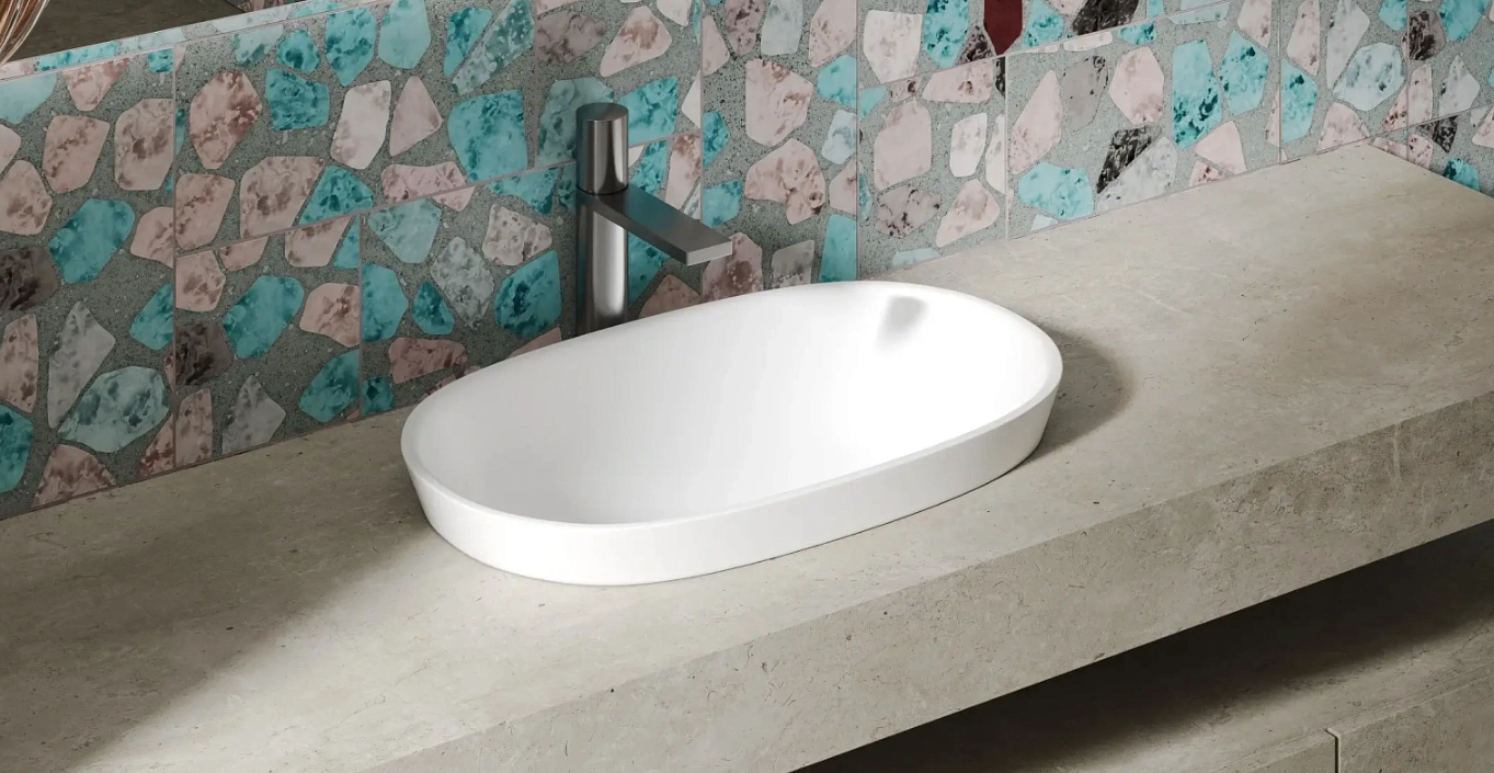 Раковина полувстраиваемая овальная SALINI MAREA 01 1802201M 645х387х165мм, S-Stone, без донного клапана, цвет Белый матовый