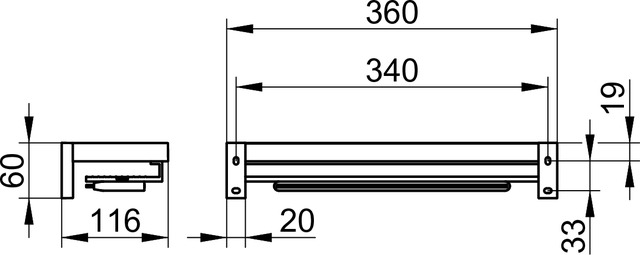 Полочка для душа KEUCO EDITION 90 Square 19159 010000 360 мм, со встроенным стеклоочистителем, хром