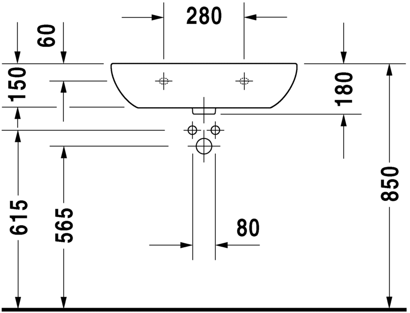 Раковина медицинская подвесная Duravit D-Code 23116500702 без отверстий под смеситель, без перелива, белая