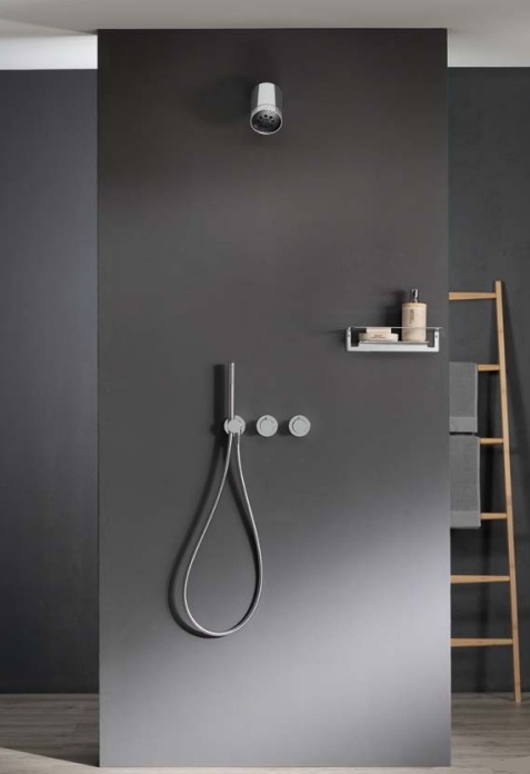 Настенный верхний душ с держателем ALMAR Beam Multijet E044286.MB 100 мм, с круглым и квадратным отражателями, цвет Чёрный матовый