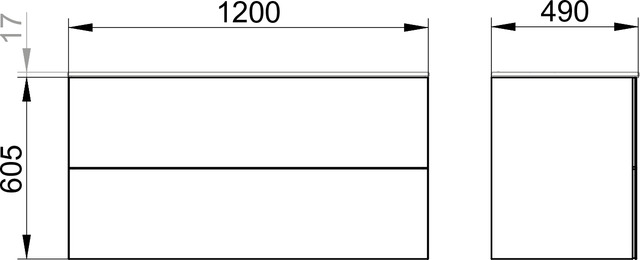 Тумба подвесная под раковину KEUCO PLAN 32983 180000 490 мм х 1200 мм, c 2 выдвижными ящиками, кашемир матовый/кашемир глянцевый