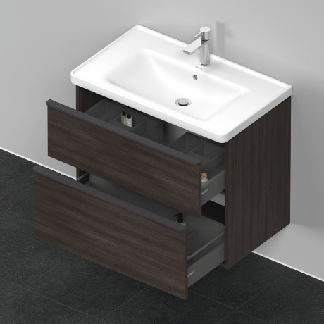 Тумба подвесная под раковину DURAVIT D-Neo DE435505353 784 мм х 452 мм, с выдвижным ящиком и выдвижным отделением, каштан тёмный