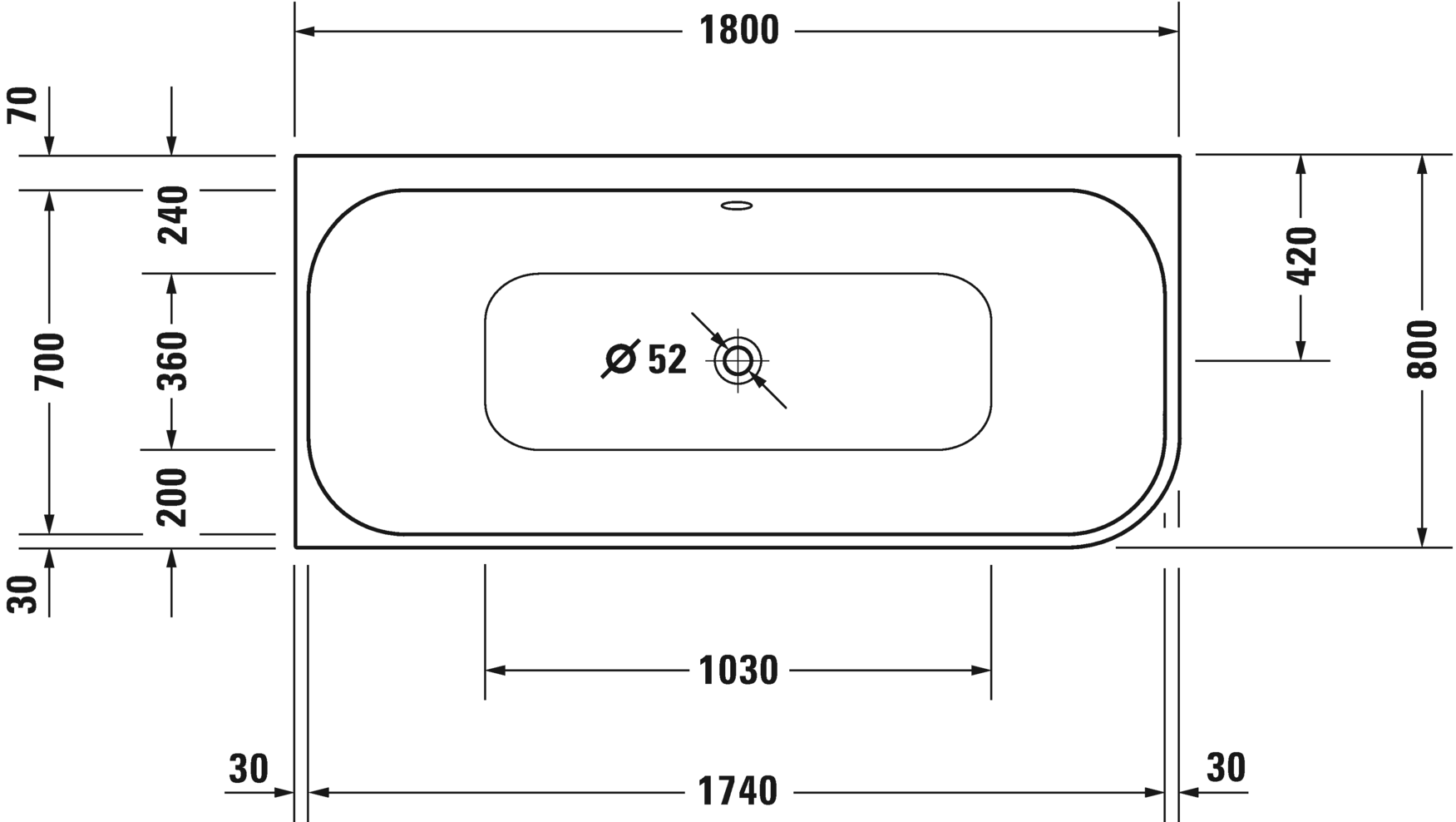 Акриловая ванна Duravit Happy D2 Plus 700449800000000 1800 х 800 c двумя наклонами для спины, с интегрированной акриловой панелью и ножками, угловая, белая/графит супер матовый
