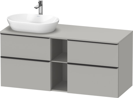 Тумба подвесная под раковину слева DURAVIT D-Neo DE4970L0707 1400 мм х 550 мм, с 2 выдвижными ящиками, 2 выдвижными отделениями и открытой полкой, бетонно-серый матовый