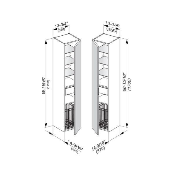 Шкаф - пенал высокий подвесной KEUCO EDITION 11 31331 210002 петли справа, 3 стеклянные полки, с бельевой корзиной, корпус/фасад глянцевый лак, белый