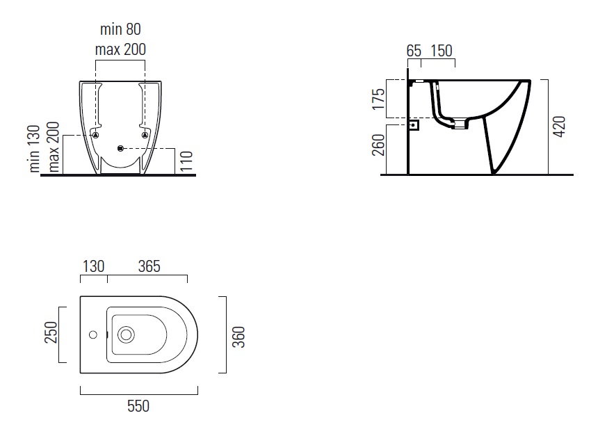 Биде напольное GSI AltaCeramica AC204F35 550 мм х 360 мм, с отверстием под смеситель, с переливом, с креплением, цвет под белый мрамор Marbled white (артикул без крепежа AC20435)