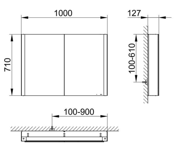 Зеркальный шкаф с подсветкой для настенного монтажа KEUCO Somaris 14503 512100 127 мм х 1000 мм х 710 мм, с 2 поворотными дверцами, цвет корпуса Белый матовый