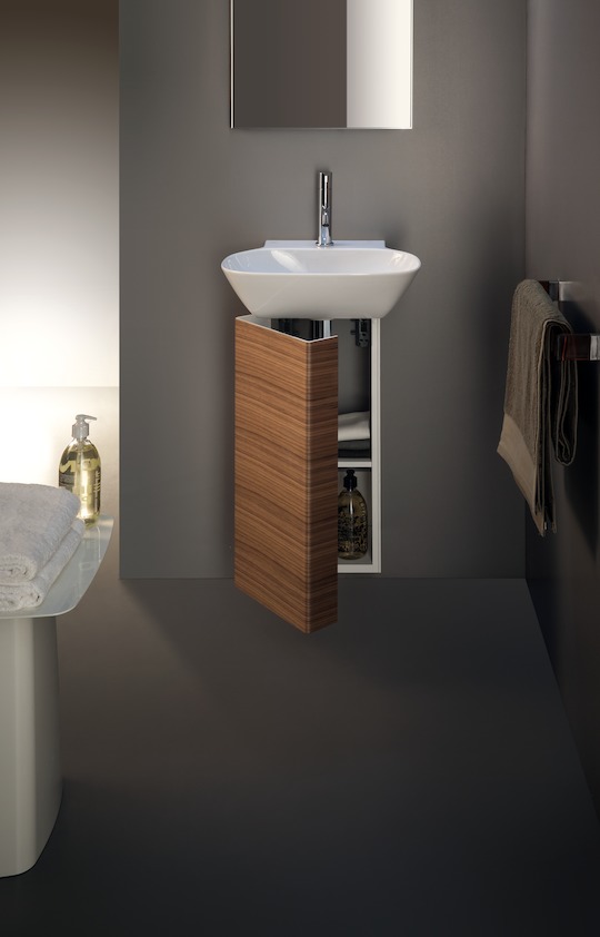 Тумба подвесная   Laufen  INO  4.2535.1.030.171.1    31,8 см под раковину   8.1030.2, 1 дверца петли слева, алюминий, шпон темный орех