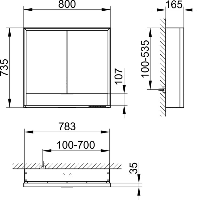 Зеркальный шкаф с подсветкой для настенного монтажа KEUCO Royal Lumos 14302 171303 165х800х735 мм, цвет Алюминий серебристый анодированный/Белый