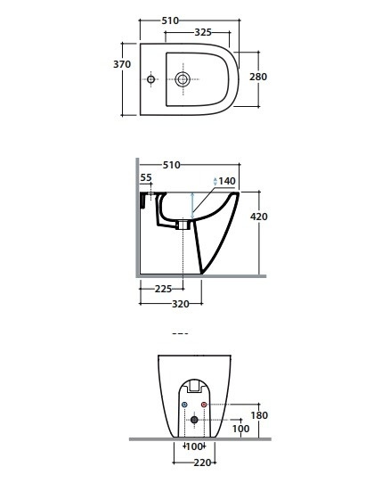 Биде напольное GLOBO STOCKHOLM LA010BI 370 мм х 510 мм, с отверстием под смеситель, с креплением, белый глянцевый
