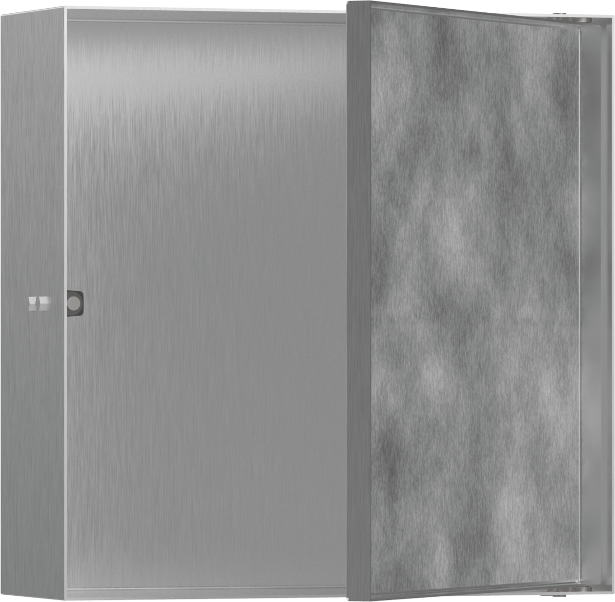 Настенный короб HANSGROHE XtraStoris Rock 56085800 с открытой рамой 300 мм х 300 мм х 100 мм, с дверью для облицовки плиткой, полированная сталь