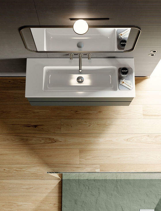 Раковина накладная/подевсная GSI PURA 8840111 1220 мм х 460 мм, с отверстием под смеситель, с переливом, белый глянцевый