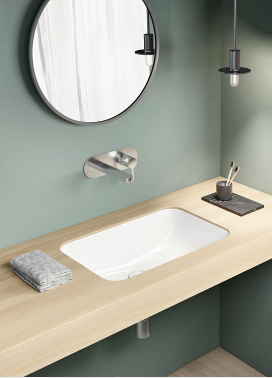 Раковина встраиваемая снизу GSI PURA 724311 550 мм х 380 мм, без отверстия для смесителя, с переливом, белый глянцевый