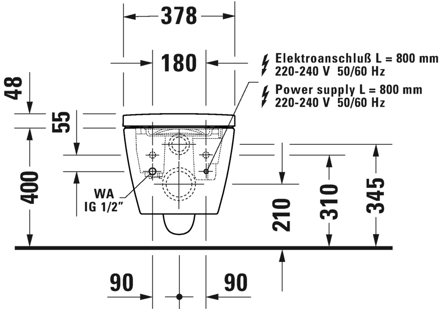 Подвесной унитаз Duravit ME By Starck 2510092000 для крышки-биде SensoWash Starck F