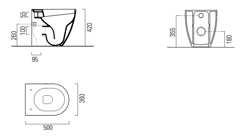 Унитаз приставной безободковый GSI PURA 880411 500 мм х 360 мм, для крепежа FISSVBT, белый глянцевый