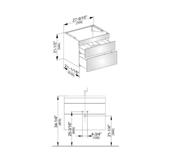 Тумба подвесная под раковину KEUCO EDITION 400  31541 870000 с двумя фронтальными выдвижными ящиками, корпус/фасад шпон, дуб кашемир