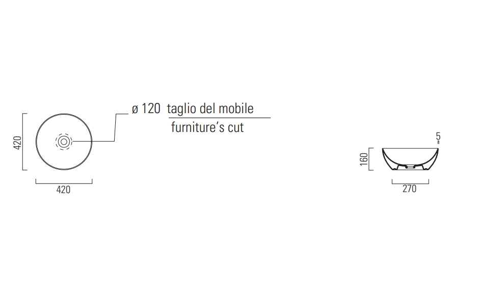 Раковина-чаша накладная круглая GSI PURA 885109 420 мм х 420 мм, без отверстия под смеситель, без перелива, белый матовый