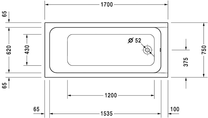 Акриловая встраиваемая ванна Duravit D-Code 700100000000000 1700 х 750