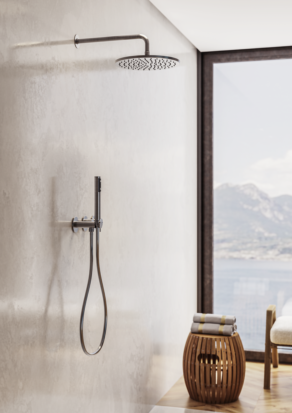 Встраиваемый монорычажный смеситель для душа BOSSINI NOBU INZ226.075 с переключением на 2 выхода, цвет Матовая нержавеющая сталь