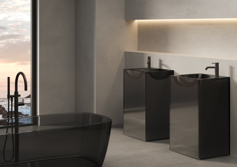 Раковина напольная из полимера DEA DESIGN Pedestal Basin DD2024 495 R4 495 мм х 455 мм х 880 мм, с донным клапаном, цвет Smoky black R4