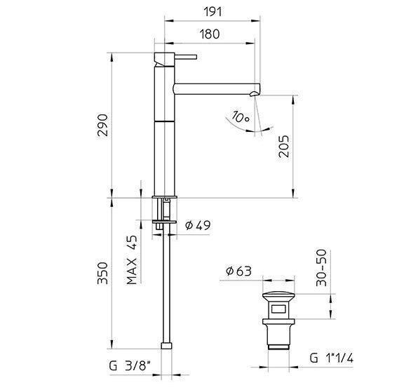 УЦЕНКА. Смеситель для раковины высокий Bossini Oki   Z005303.030_УЦ   с донным клапаном, Хром/ Товар с выставки. Мелкие царапины. Состояние хорошее.