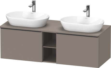 Тумба подвесная под две раковины DURAVIT D-Neo DE4950B4343 1400 мм х 550 мм, с 2 выдвижными ящиками и открытой полкой, базальт матовый