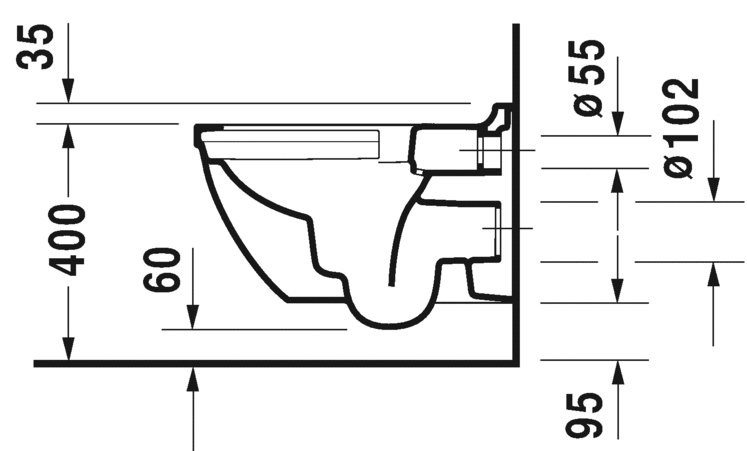 Унитаз подвесной Duravit Starck 3 25270900001 с вертикальным смывом, без сидения, с покрытием WonderGliss, безободковый, с креплением, белый