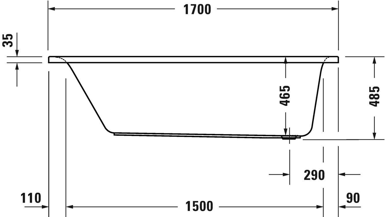 Встраиваемая акриловая ванна Duravit D-Neo 700479000000000 1700 мм х 750 мм, c одним наклоном для спины, белая