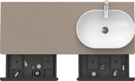 Тумба подвесная под раковину справа DURAVIT D-Neo DE4950R7575 1400 мм х 550 мм, с 2 выдвижными ящиками и открытой полкой, лён