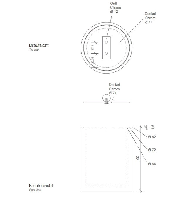 Контейнер настольный малый, универсальный  DECOR WALTHER  STONE DMD S   0971265   11,5 X Ø 8 см  из композита Solid Surface , с крышкой, цвет: черный матовый/сталь матовая