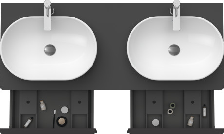 Тумба подвесная под две раковины DURAVIT D-Neo DE4950B4949 1400 мм х 550 мм, с 2 выдвижными ящиками и открытой полкой, графит матовый