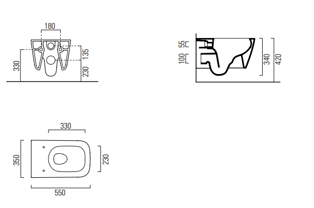 Унитаз подвесной безободковый GSI NUBES 961526 550 мм х 350 мм, без крепления, цвет Чёрный матовый Ardesia