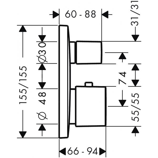 Термостат для ванны встраиваемый Hansgrohe PuraVida 15775000 с запорным вентилем хром
