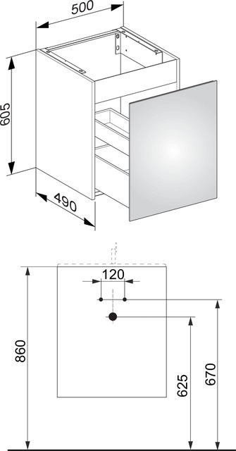 Тумба под умывальник Keuco Plan 32942 300000 корпус ламинированный матовый белый, фасад стекло белый глянцевый