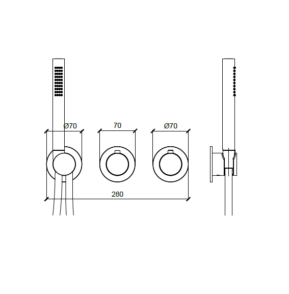 Внешняя часть термостата на 2-3 потребителя ALMAR Modular E180133.CR c выводом, шлангом и ручным душем, цвет Хром
