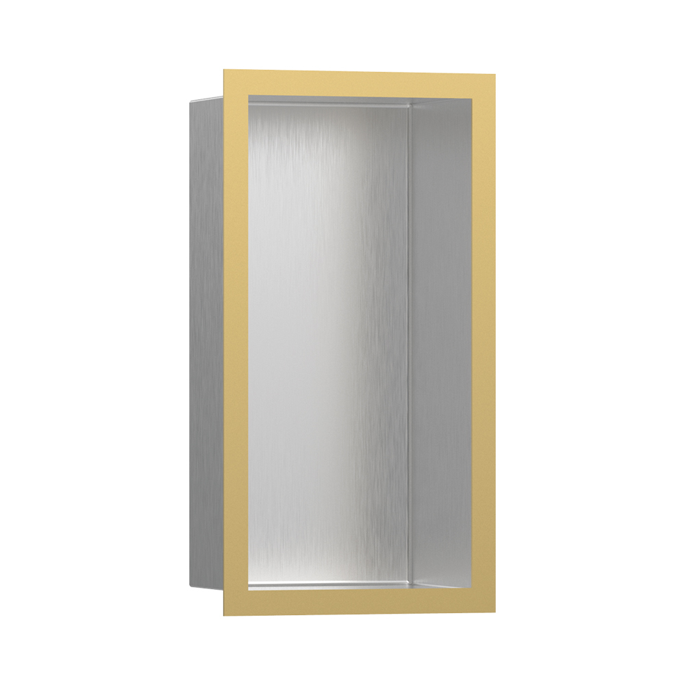 Настенный короб HANSGROHE XtraStoris Individual 56094990 с дизайнерской рамой, 300 мм х 150 мм х 100 мм, полированная сталь/полированное золото