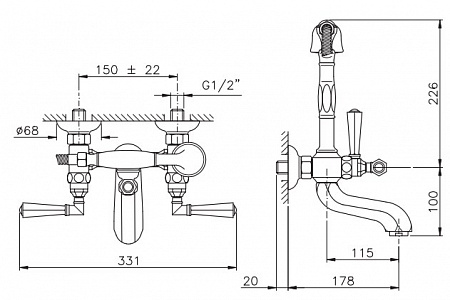 Смеситель для ванны NICOLAZZI TEIDE 1901BZ05 с ручным душем, бронза