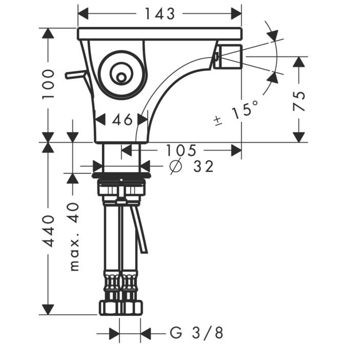 Смеситель для биде Axor Massaud 18210000 со сливным гарнитуром хром
